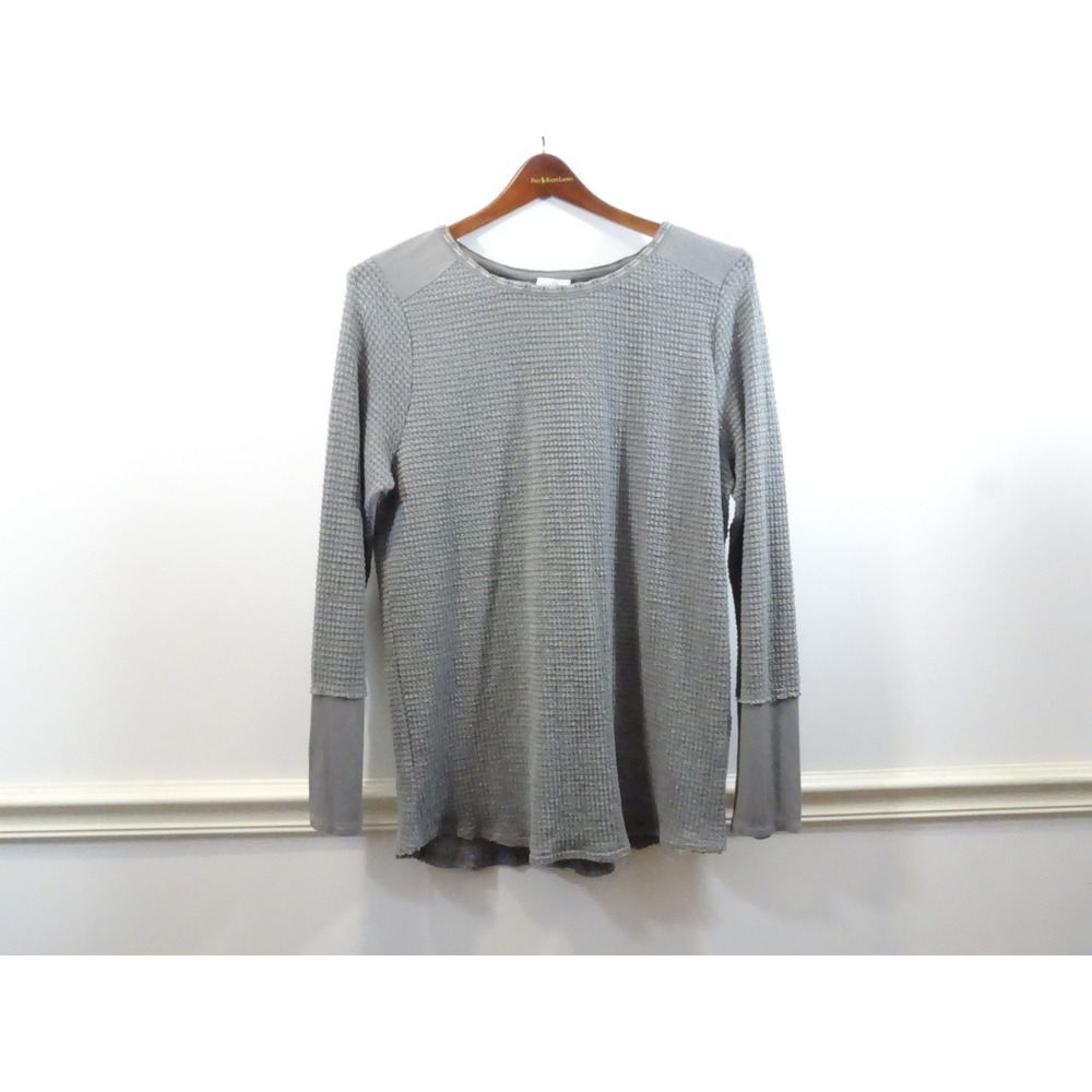 Sundance Gray Waffle Knit Thermal Top Ribbed Trim XL Coastal Flowy